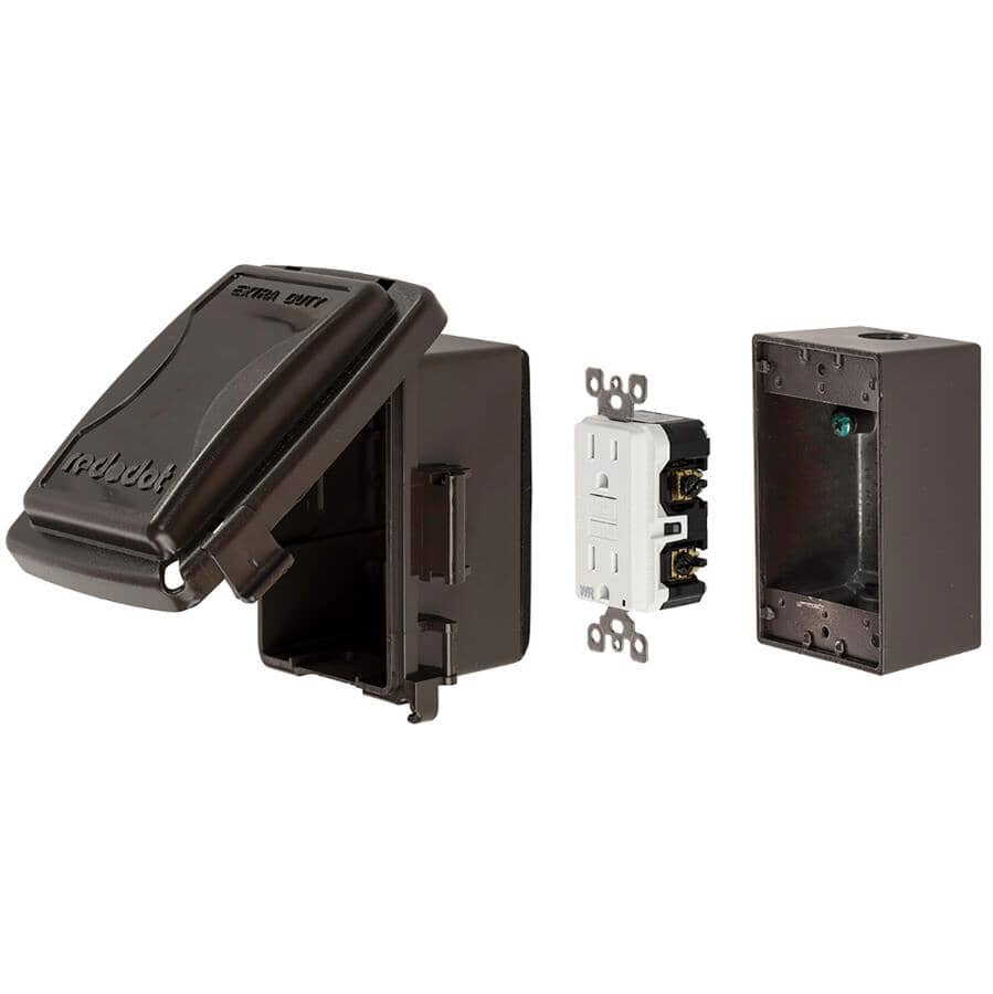 While-In-Use Bronze Shallow Metal Weatherproof GFCI Receptacle Cover Kit