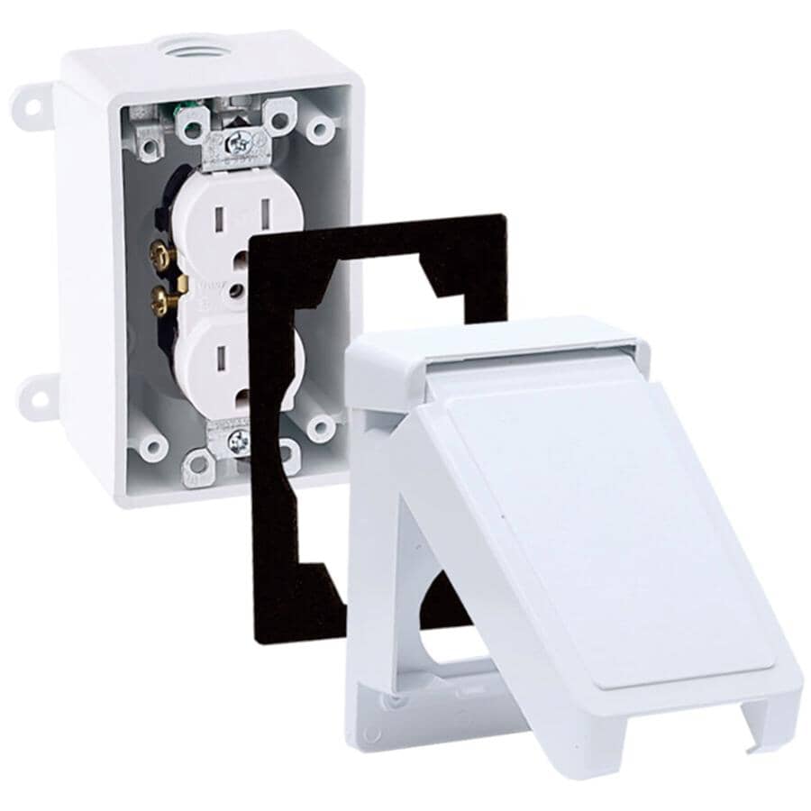 White PVC Vertical Weatherproof Tamper Resistant Receptacle Kit