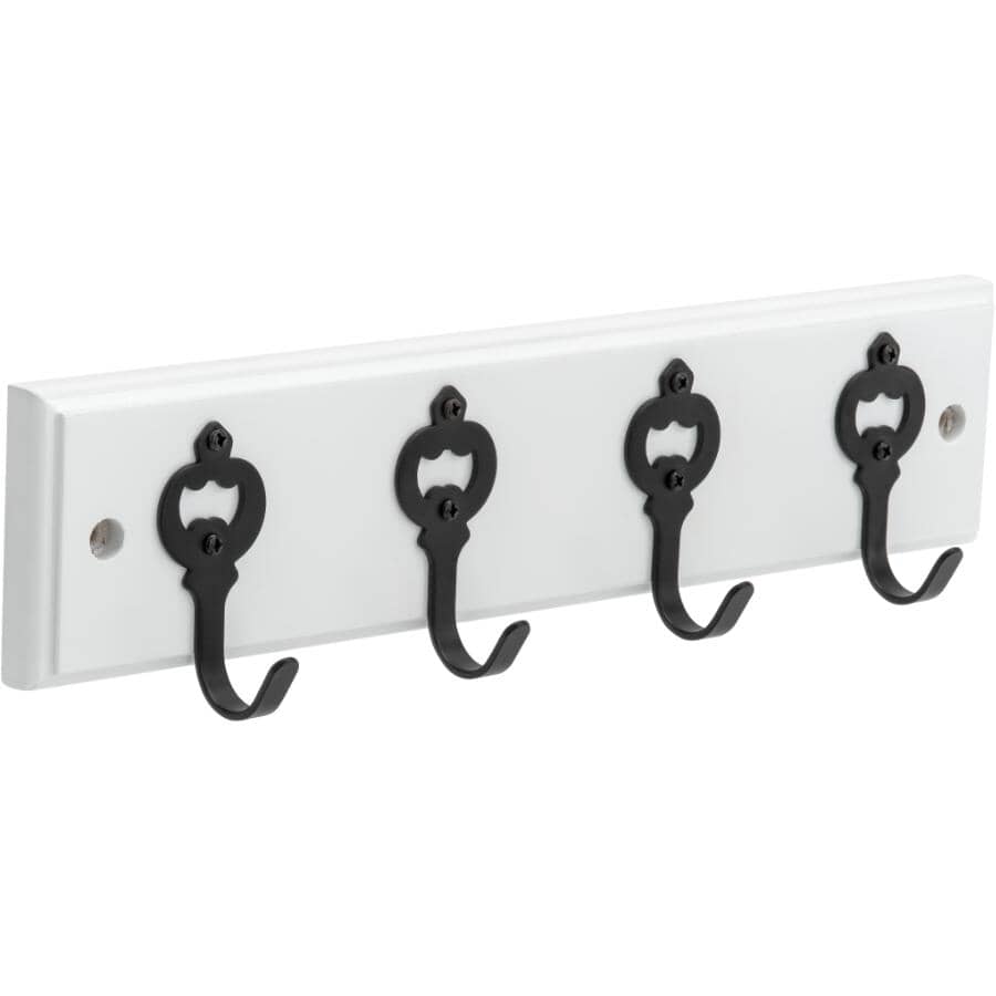 12" 4 Peg White/Black Hat/Coat Rack