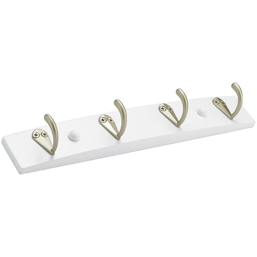 12" 4 Peg White/Matte Nickel Hat/Coat Rack