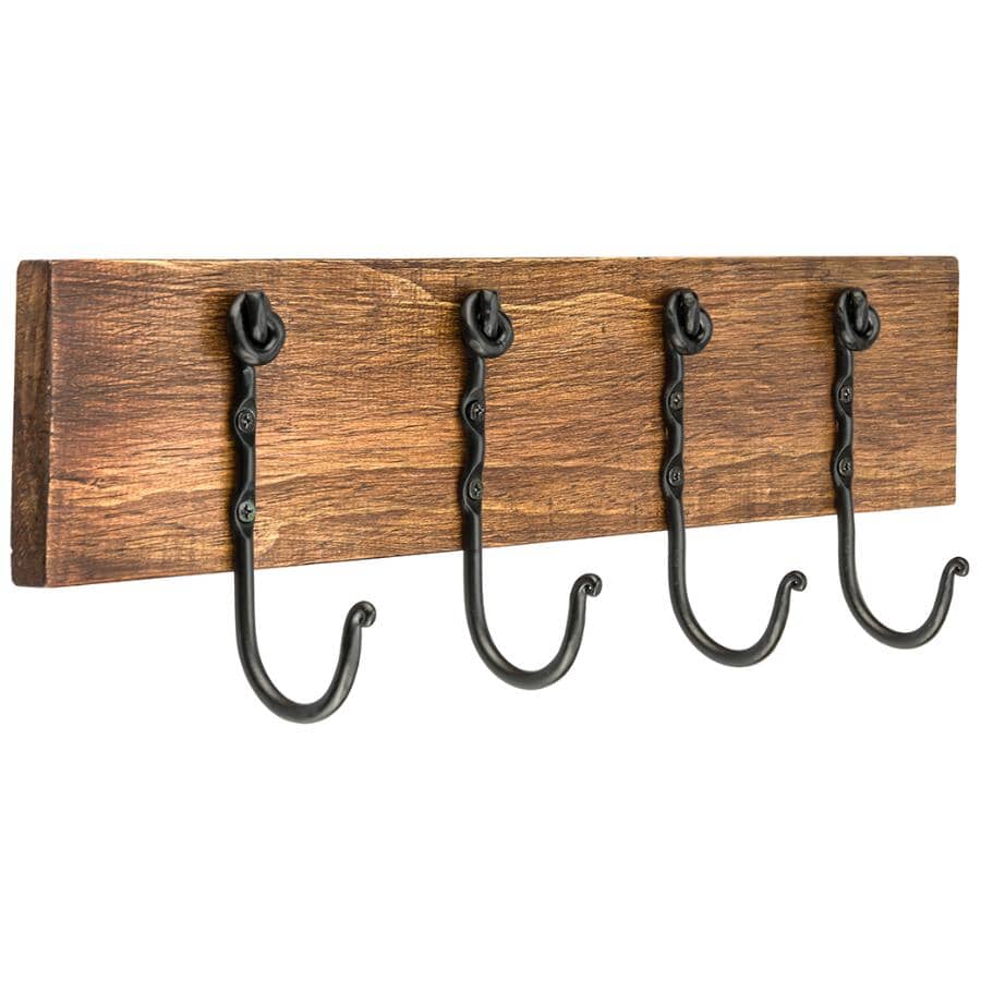 18" 4 Peg Wood/Black Hat/Coat Rack
