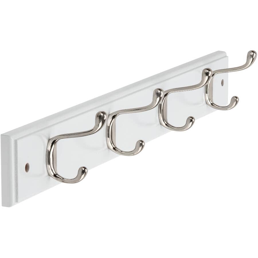 24" 4 Peg White/Brushed Nickel Hat/Coat Rack