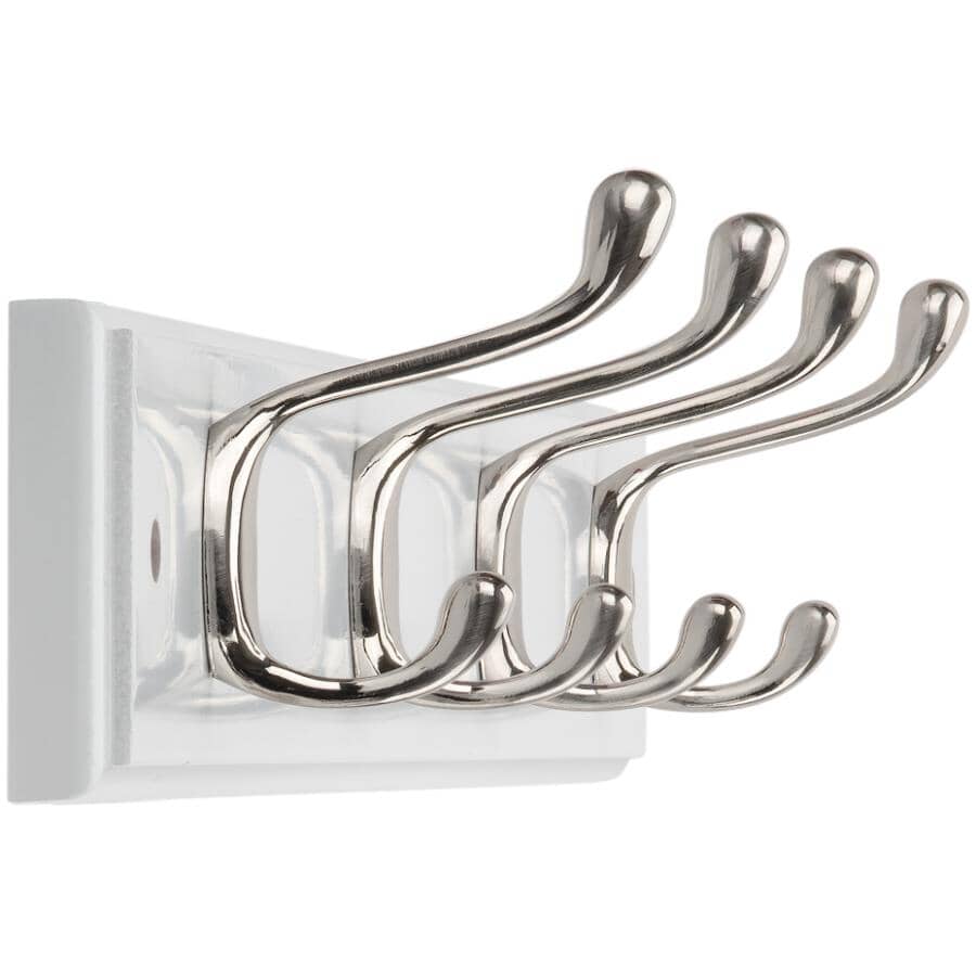 24" 4 Peg White/Brushed Nickel Hat/Coat Rack