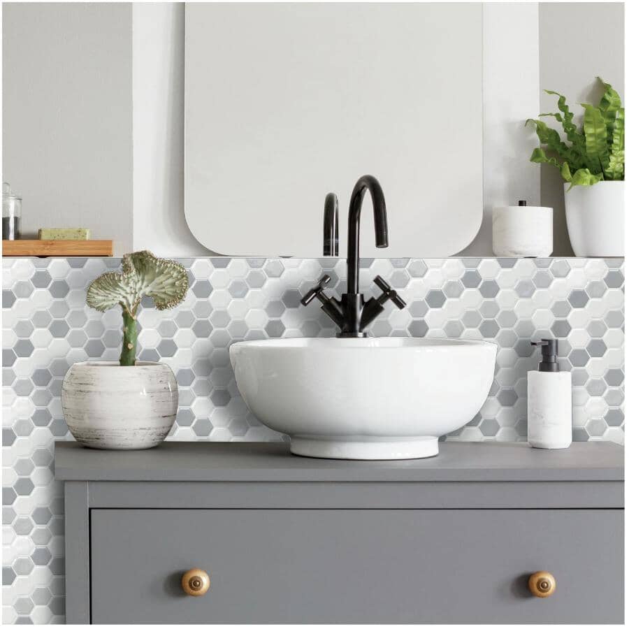 Grey Hexagon Peel & Stick Backsplash Tiles - 10.5", 4 Pack