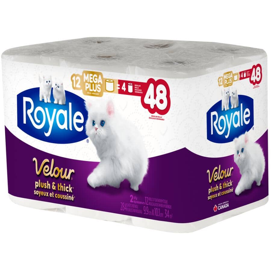 2 Ply Mega Plus Velour Toilet Paper - 284 Sheets, 12 Rolls