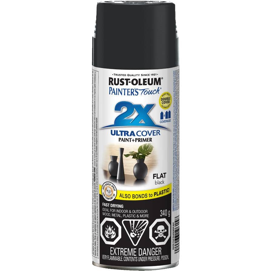 Painter's Touch 2X Ultra Cover Spray Paint - Flat Black, 340 g
