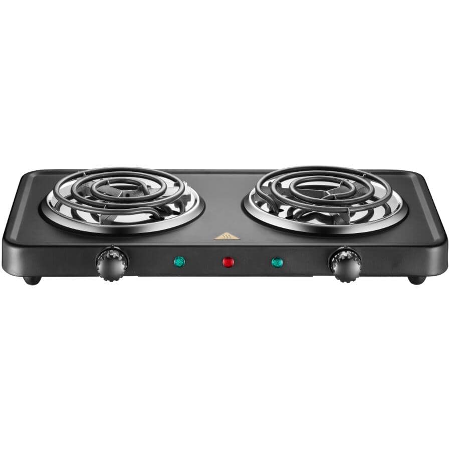 Portable Electric Coil Double Cooktop - with Temperature Control, Black