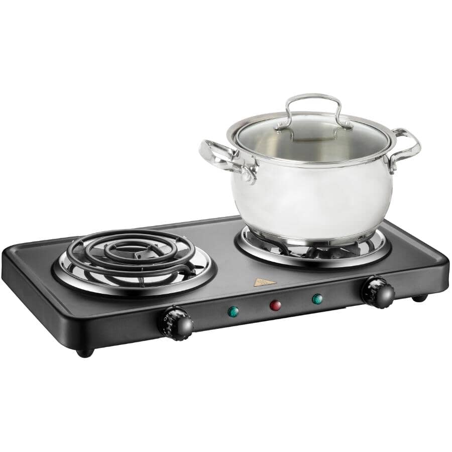 Portable Electric Coil Double Cooktop - with Temperature Control, Black