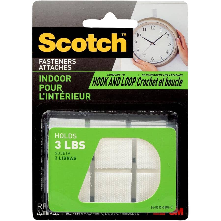 12 Pack 7/8" x 7/8" White Square Hook and Loop Fasteners