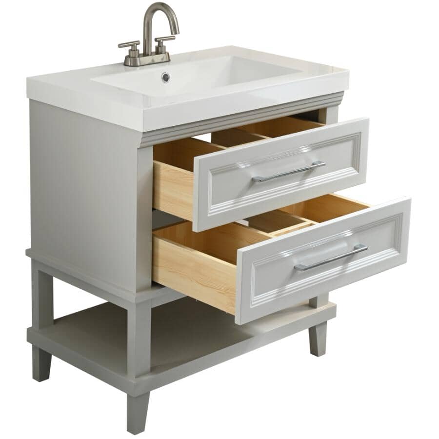 31" W x 19" D Bristol Vanity with Cultured Marble Top - 2 Drawer, Grey