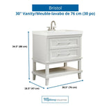 31" W x 19" D Bristol Vanity with Cultured Marble Top - 2 Drawer, Grey