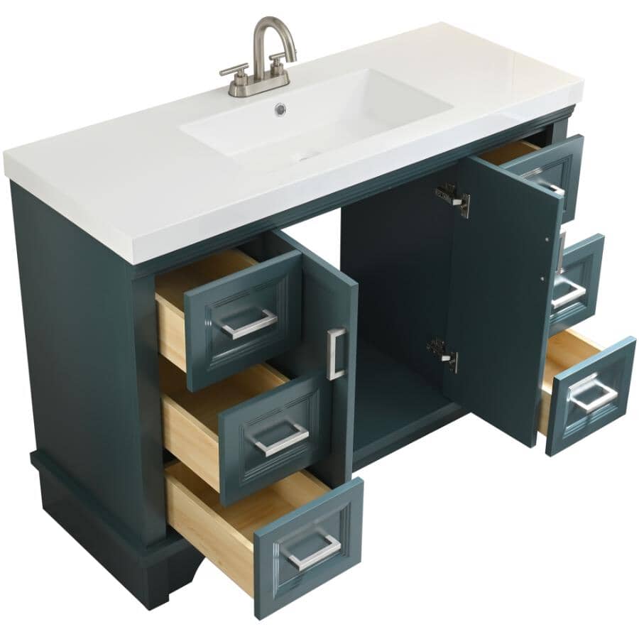 49" W x 19" D Bradford Vanity with Cultured Marble Top - 2 Door, 6 Drawer, Sage