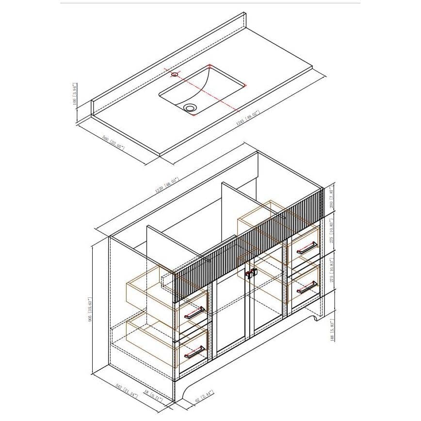 49" W x 22" D Napa Vanity with Cultured Marble Top - 2 Doors + 4 Drawers, Green