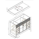 49" W x 22" D Napa Vanity with Cultured Marble Top - 2 Doors + 4 Drawers, Green
