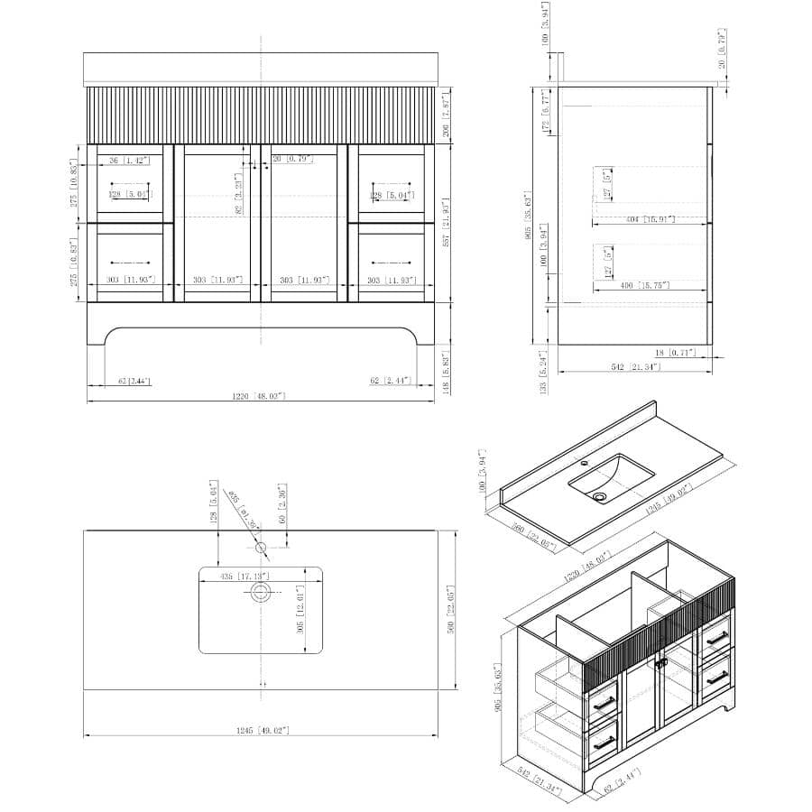 49" W x 22" D Napa Vanity with Cultured Marble Top - 2 Doors + 4 Drawers, Green