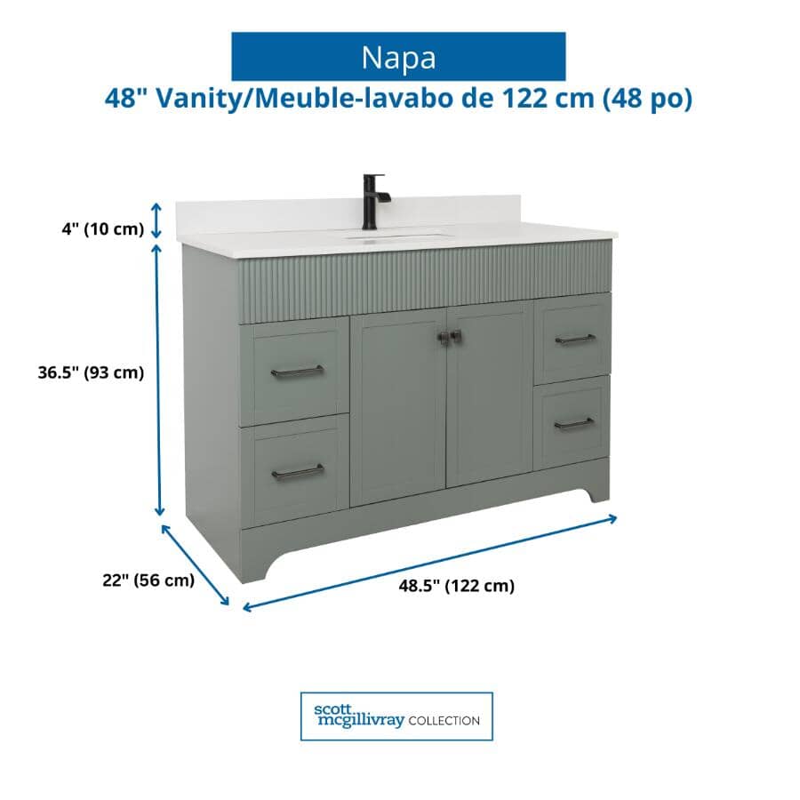 49" W x 22" D Napa Vanity with Cultured Marble Top - 2 Doors + 4 Drawers, Green