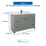 49" W x 22" D Napa Vanity with Cultured Marble Top - 2 Doors + 4 Drawers, Green