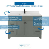 49" W x 22" D Napa Vanity with Cultured Marble Top - 2 Doors + 4 Drawers, Green