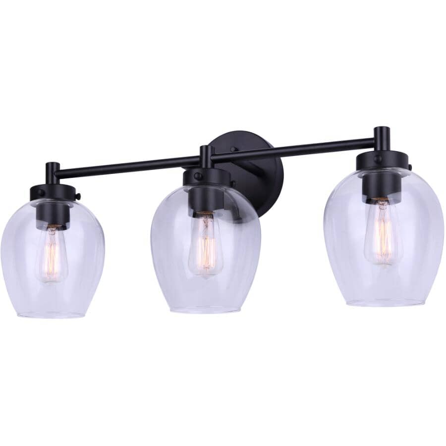 Weston 3 Light Vanity Light Fixture - Matte Black with Clear Glass