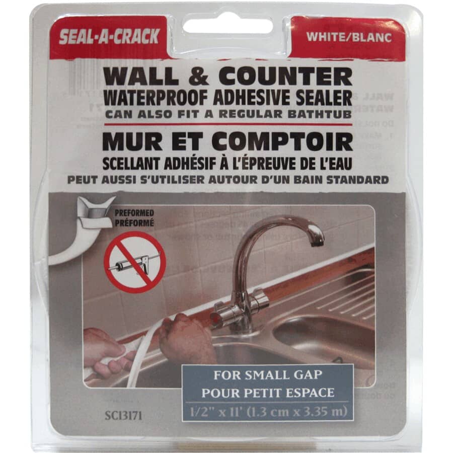 Wall & Counter Waterproof Adhesive Tape - White, 1/2" x 11'