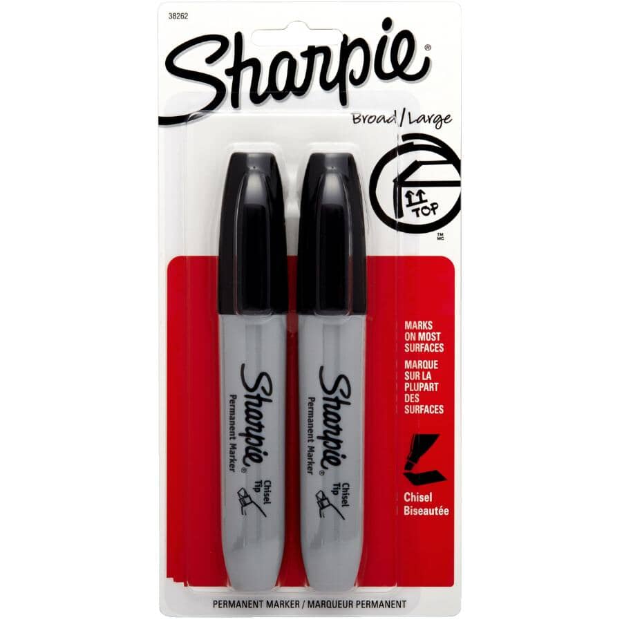 Chisel Tip Permanent Markers - Black, 2 Pack