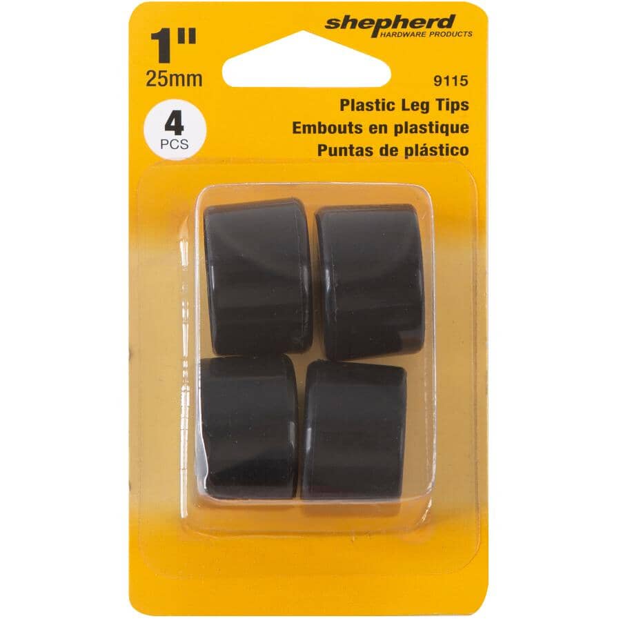 1" Black Plastic Furniture Leg Tips - 4 Pack