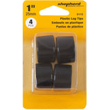 1" Black Plastic Furniture Leg Tips - 4 Pack