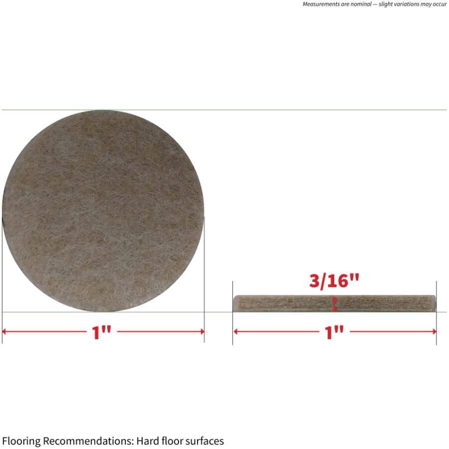 1" Round Heavy Duty Felt Pads - 16 Pack