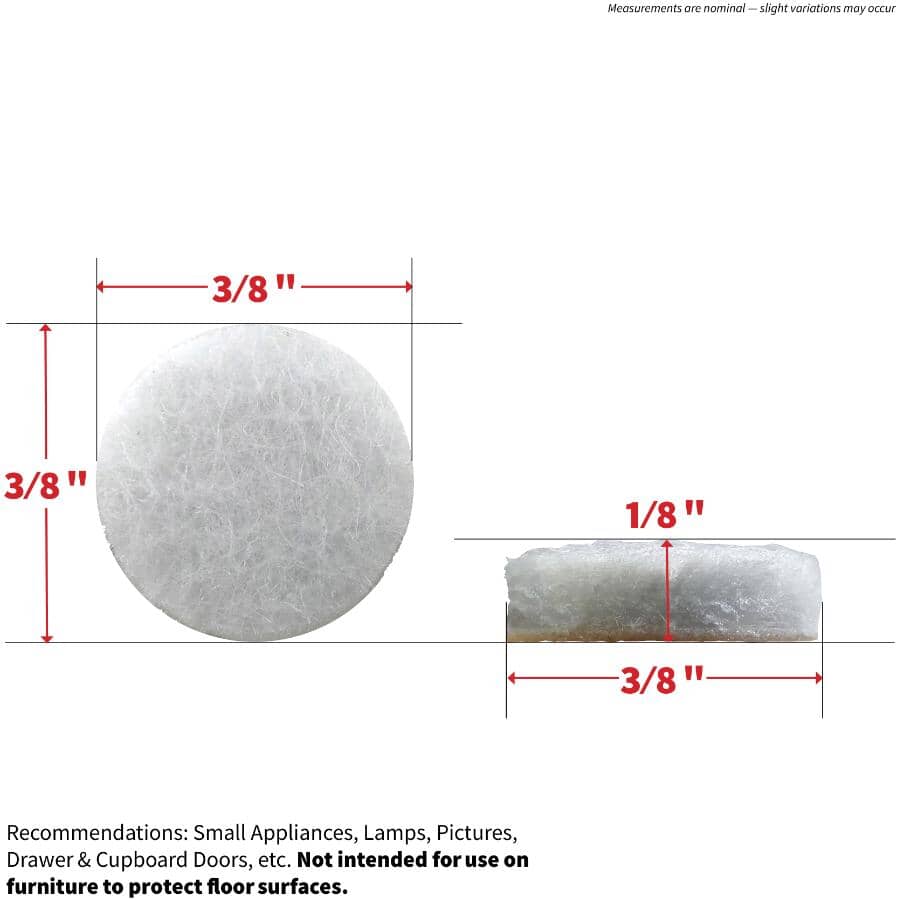 3/8" Medium Duty Felt Pads - White, 75 Pack