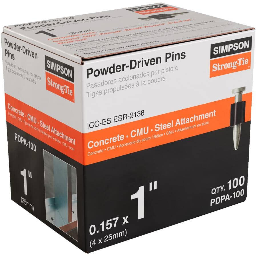 100 Pack 1" Powder Actuated Drive Pins