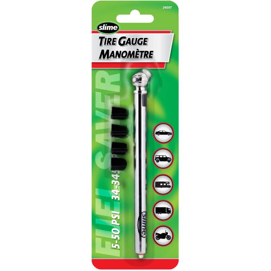 Tire Pressure Gauge - with Valve Extension, 5-50 PSI