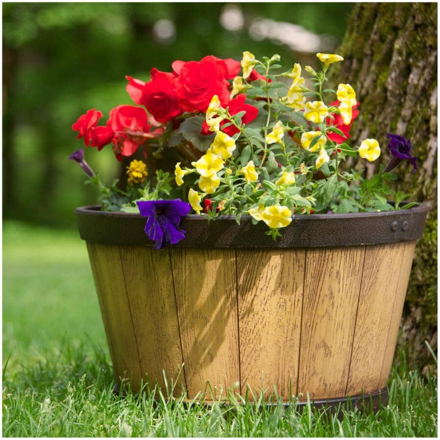 15.5" Natural Oak Whiskey Barrel Planter