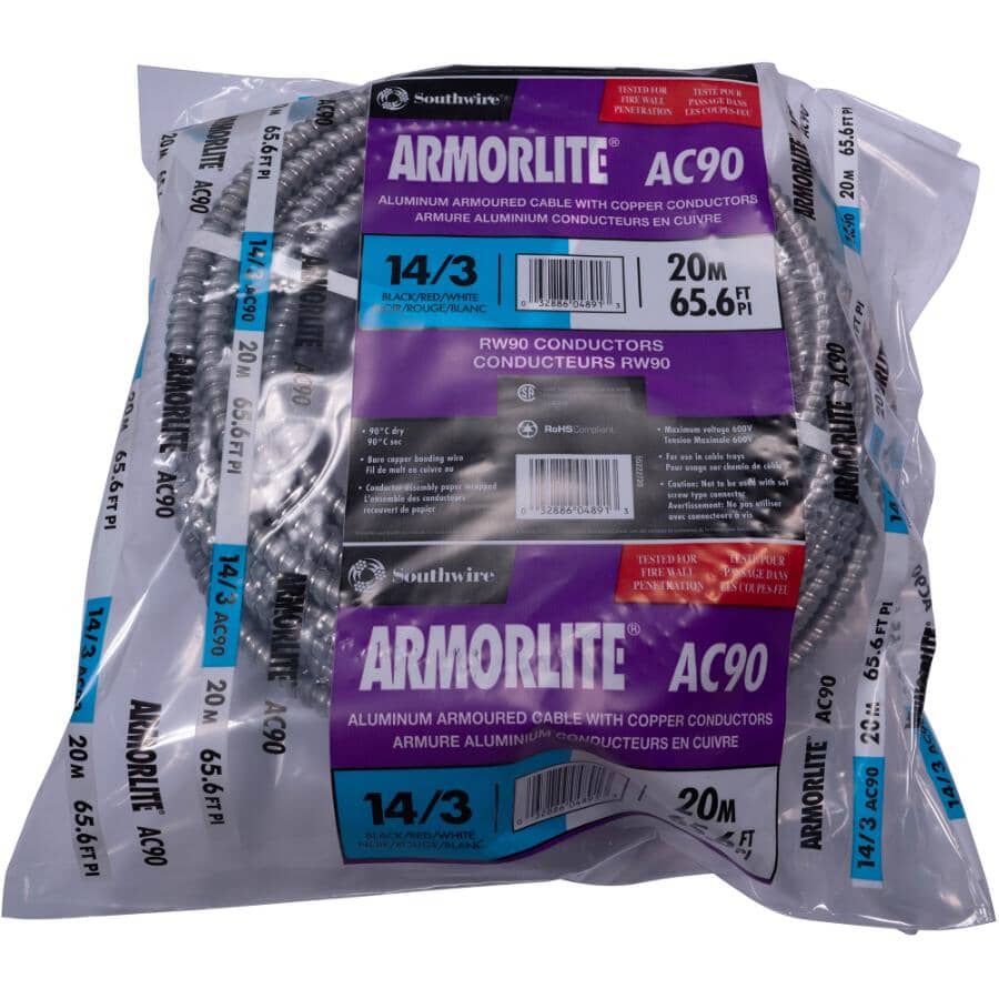 20M 14/3 AC-90 Armored Electrical Cable