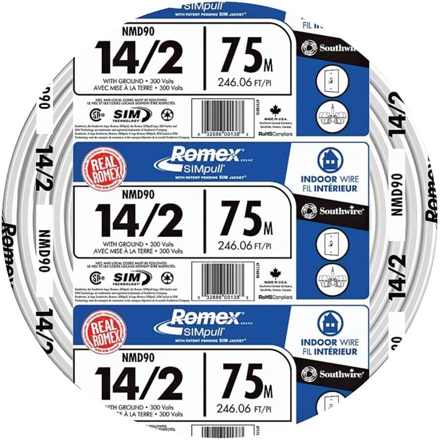 NMD-90 Copper Electrical Wire - White, 75 m, coil