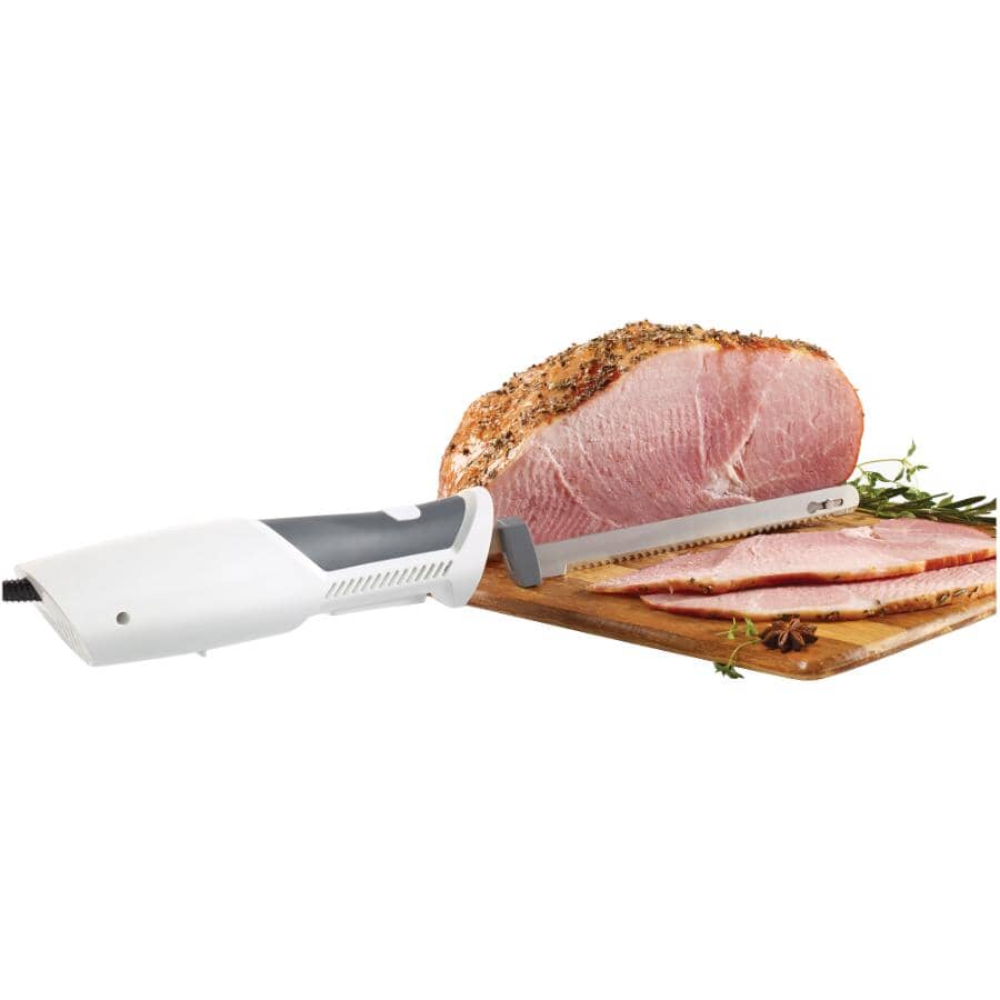 Electric Knife with Offset Blades - White