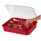 Adjustable Ornament Storage Box with Hinged Lid - Red