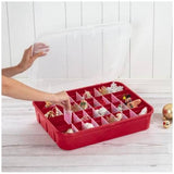 Adjustable Ornament Storage Box with Hinged Lid - Red