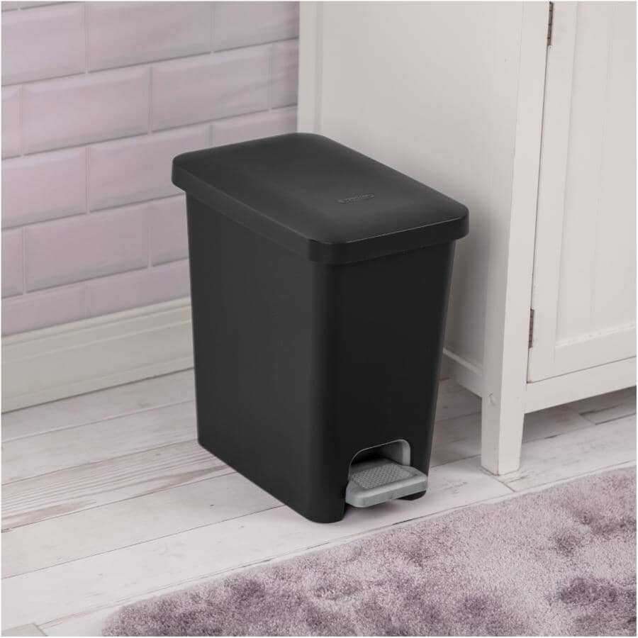 Rectangular Step-On Garbage Can - Black, 10.2 L