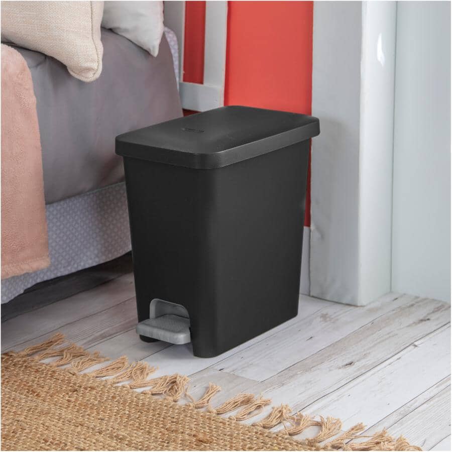 Rectangular Step-On Garbage Can - Black, 10.2 L