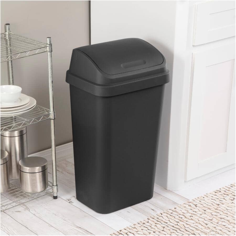 Swing-Top Garbage Can - Black, 49 L
