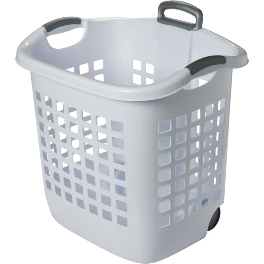 White Laundry Basket, with Wheels - 62 L
