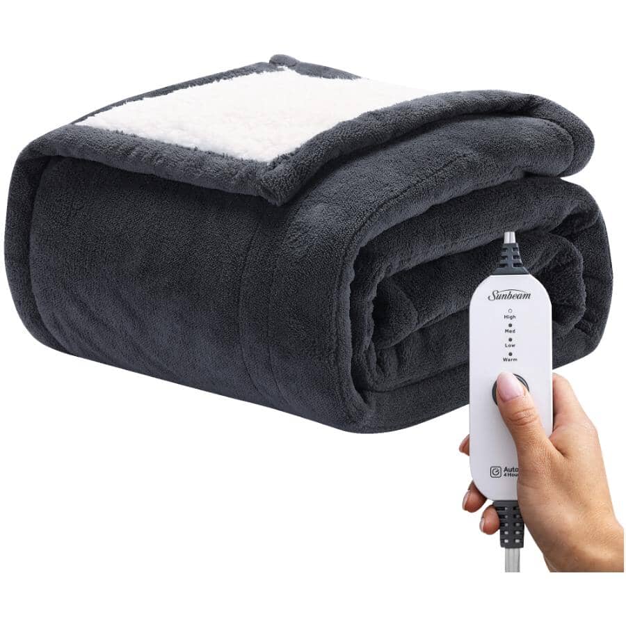 Microplush Sherpa Electric Heated Throw, Dark Shadow - 50" x 60"