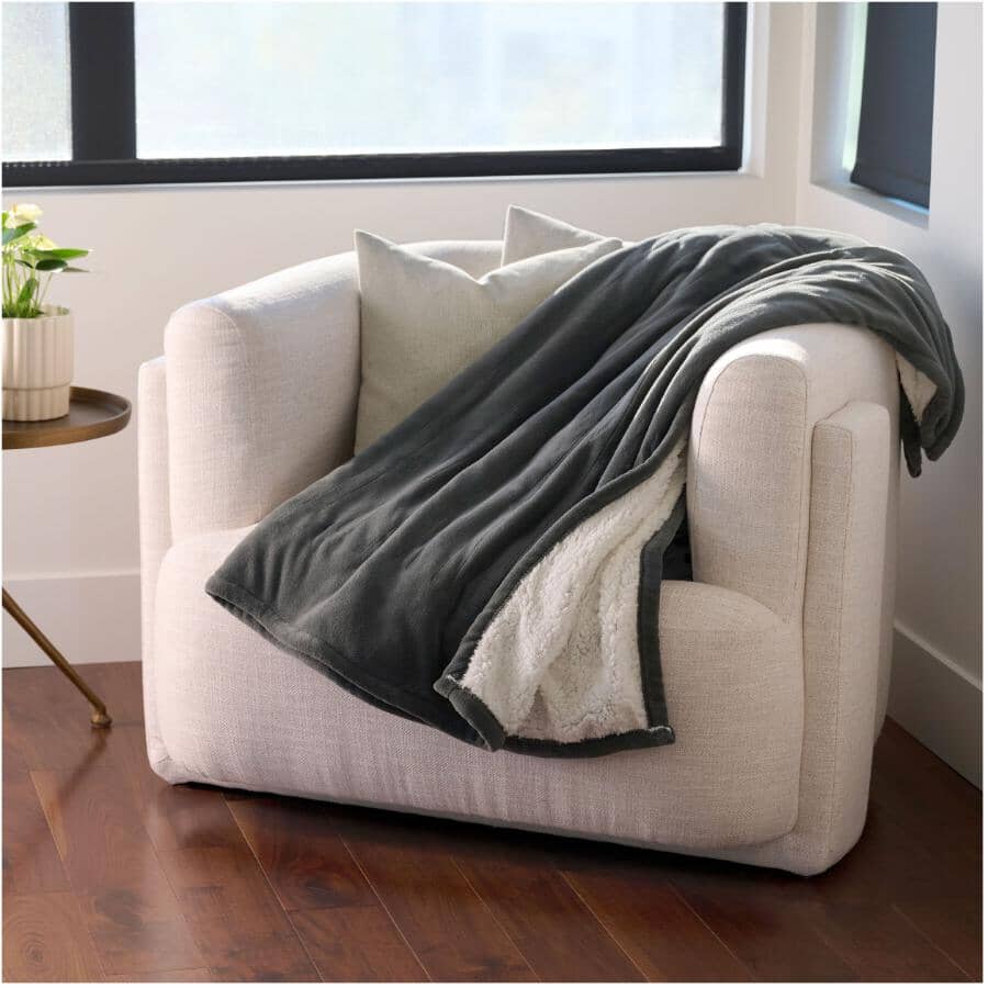 Microplush Sherpa Electric Heated Throw, Dark Shadow - 50" x 60"
