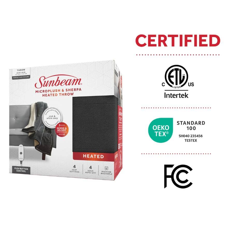 Microplush Sherpa Electric Heated Throw, Dark Shadow - 50" x 60"