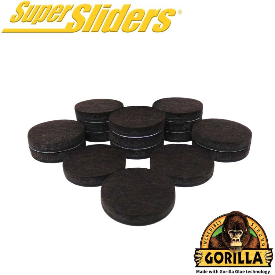 1-1/2" Round Super Sliders Felt Pads with Gorilla Glue Technology, Brown - 16 Pack
