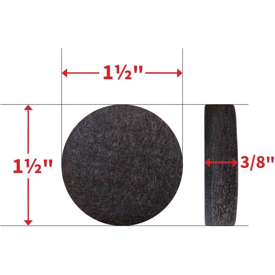 1-1/2" Round Super Sliders Felt Pads with Gorilla Glue Technology, Brown - 24 Pack