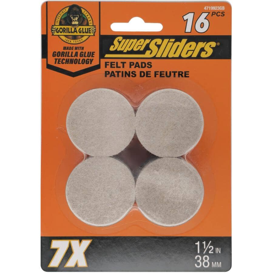 1-1/2" Super Sliders Felt Pads with Gorilla Glue Technology, Beige - 16 Pack
