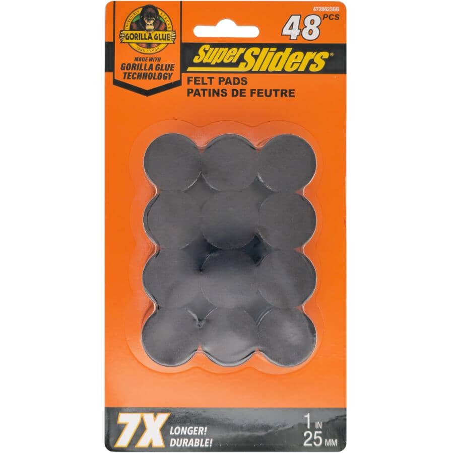 1" Round Super Sliders Felt Pads with Gorilla Glue Technology, Brown - 48 Pack