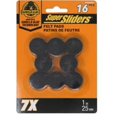 1" Round Super Sliders Felt Pads with Gorilla Glue Technology, Brown - 16 Pack