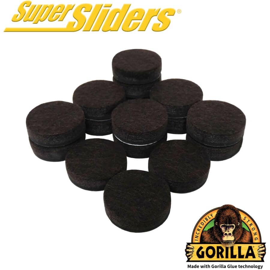 1" Round Super Sliders Felt Pads with Gorilla Glue Technology, Brown - 16 Pack